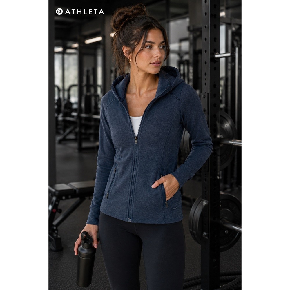 Athleta‎ Stronger Hoodie Jacket Women XS Extra Small Dark Teal Full Zip Athletic
